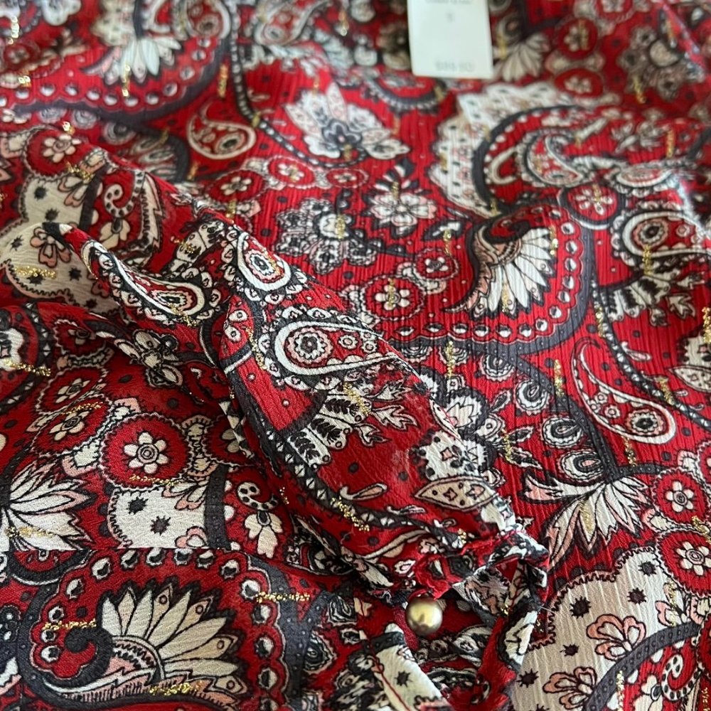 LOFT Shimmer Paisley Flounce Dress in Crimson Spark S - NWT ☀️ - Picture 3 of 7